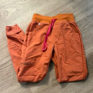 Figs Orange Joggers with Pink Drawstring